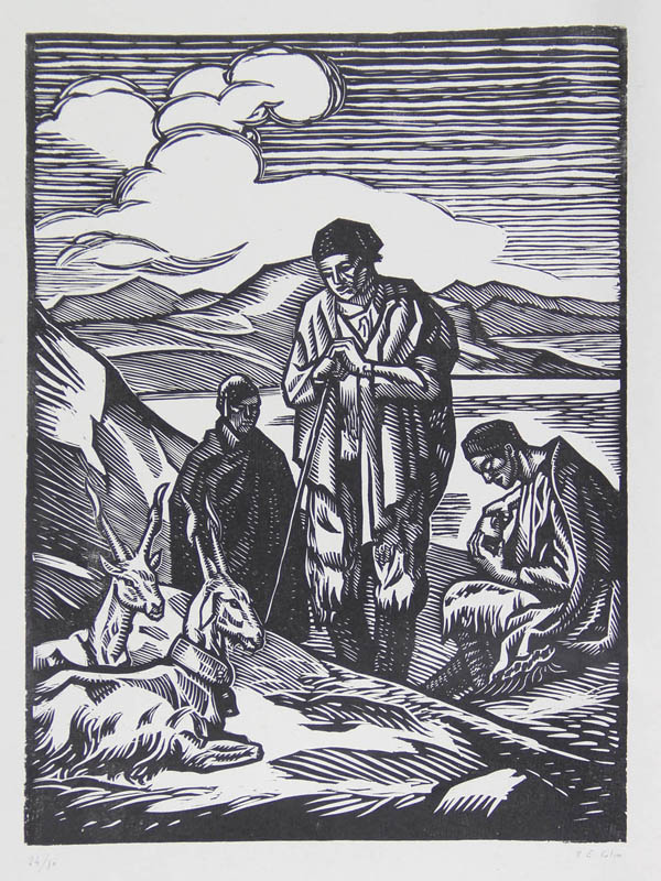 Paul-Emile COLIN : Chevriers Siciliens - Gravure sur bois au canif