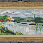 SAUTIN_Le train de péniches aux Andelys-framed